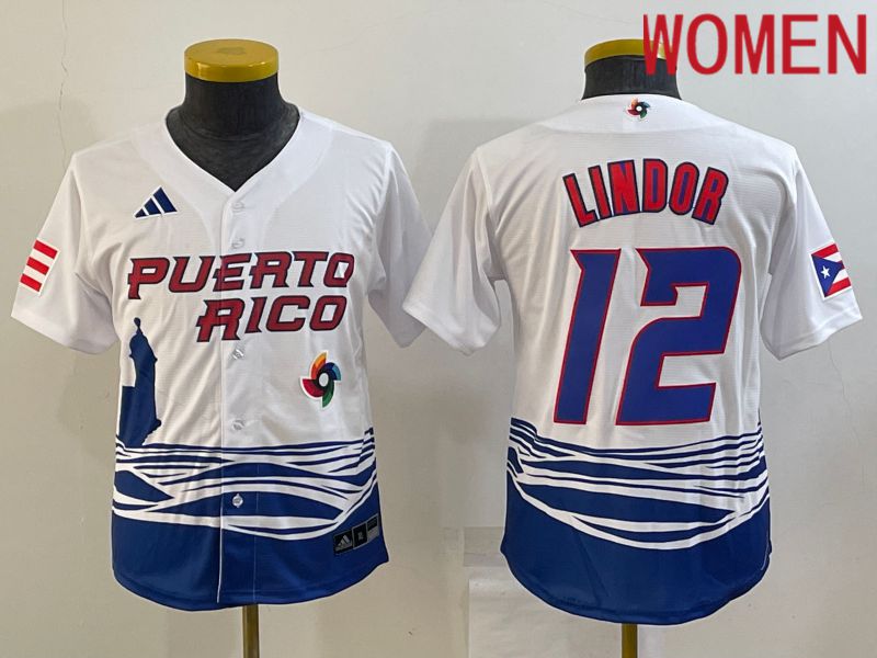 Women 2023 World Cub #12 Lindor White MLB Jersey7
